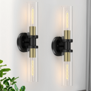 Wall Sconces Set of Two Black & Gold