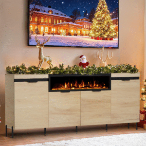 80" Electric Fireplace TV Stand with 40" Recessed Fireplace Heater