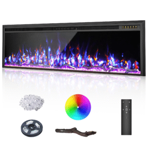 50 Inch Electric Fireplace, Wall Recessed Fireplace Insert with Remote Control
