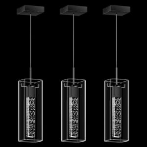 Three Matte Black Bubble Glass Pendant