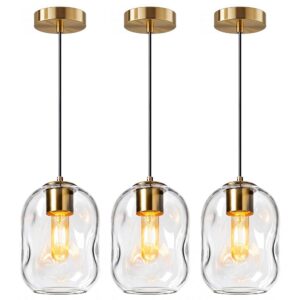 Three Gold Clear Globe Glass Pendant