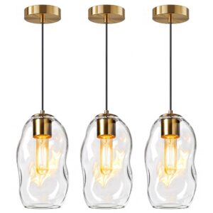 Three Gold Clear Globe Glass Pendant